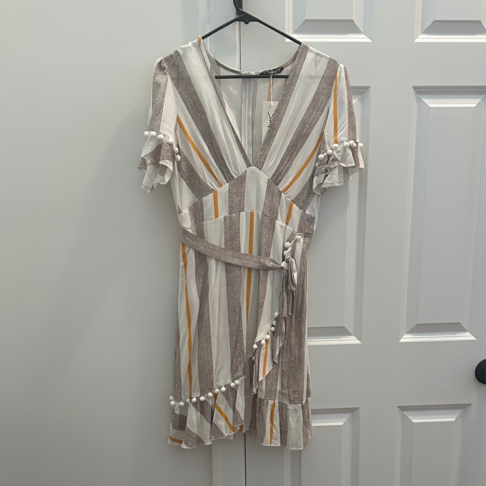 Striped Ruffle Wrap Dress